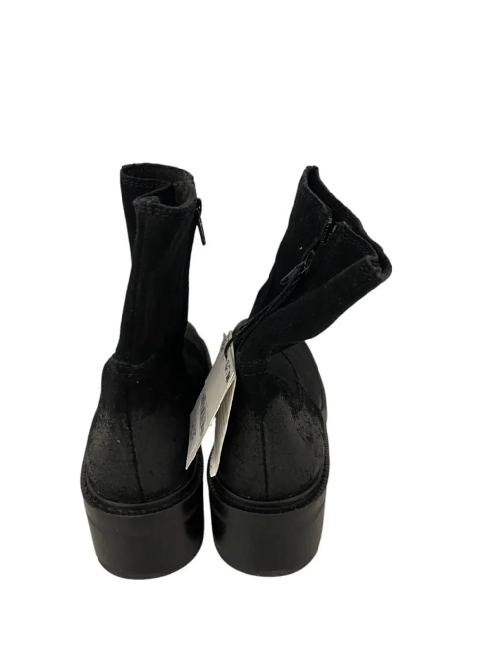 Zara Women Suede Leather Ankle Boots EU 38 US 7.5 Black Square Toe 1107/610 NWOB